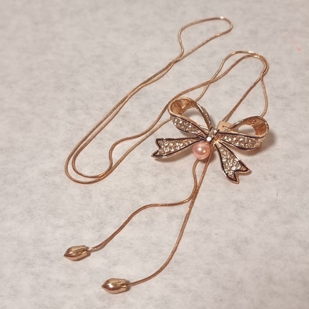 BOW PENDANT SWEATER TUNIC NECKLACE coverts to broach